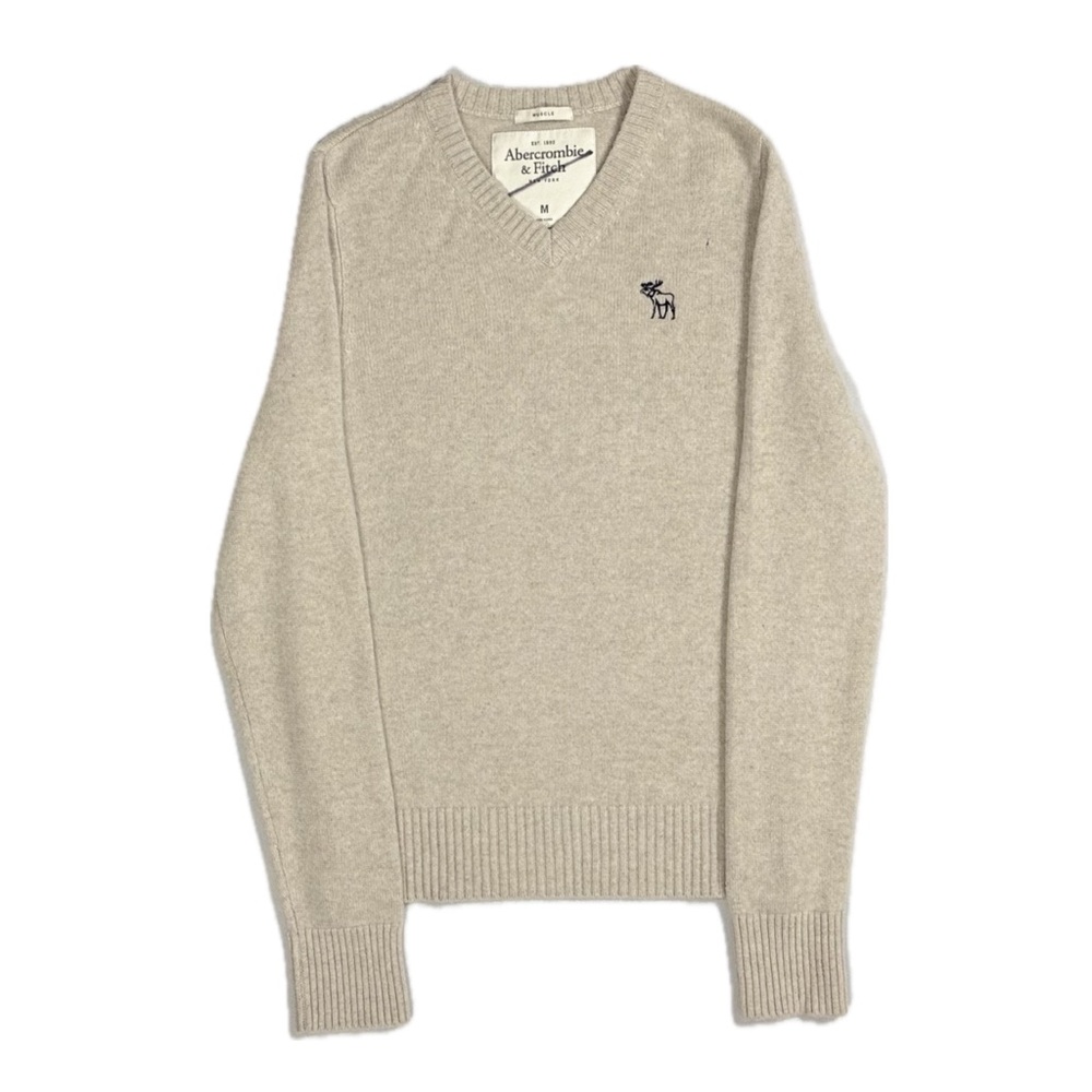 Abercrombie & Fitch cashmere beige moose‎ muscle fit v neck sweater men's medium